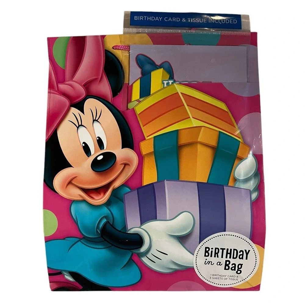 Disney‎ Hallmark Expressions Pink Minnie Mouse Birthday Gift Bag Set Kids Party